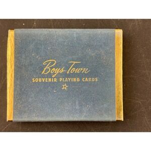 Boys Town Nebraska Souvenir Playing Cards Vintage Double Deck Gold Trim Blue Box